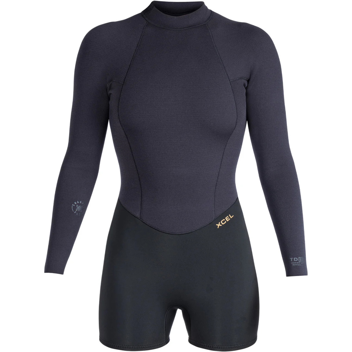 2026 Xcel Womens Comp+ 2/1.5mm Long Sleeve Back Zip Boy Cut Spring Wetsuit WE215CP6-BLK - Black